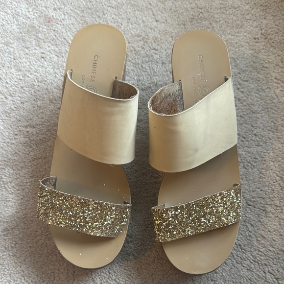 Chinese Laundry Shoes - Chinese Laundry Gold and Cream Women's Sandals